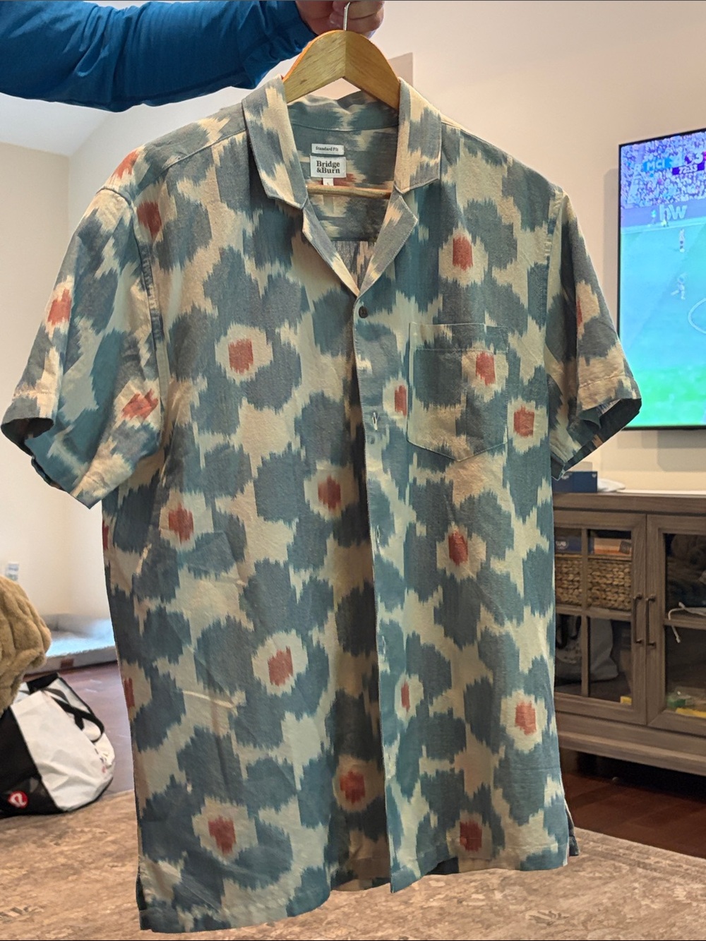 Relaxed Short-Sleeve Shirt in Teal, Cream & Rust